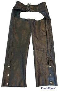 Hot Leathers Ladies Leather Motorcycle Chaps Black Adjust Waist Sz Small As Is - Foto 1 di 12