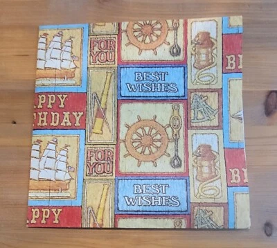 Vtg Nautical Birthday Gift Wrap Sailing Sailboat Best Wishes Wrapping Paper - Image 1 of 4