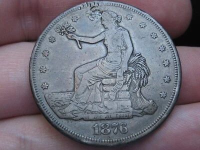 Dólar de comercio de plata de Estados Unidos 1876 CC - reverso 2, Carson City, detalles finos Foto 1 de 4