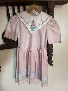 VTG Daisy Kingdom Fabric Handmade Dress Ruffles And Bunnies Approx Sz 6-8 - Picture 1 of 5