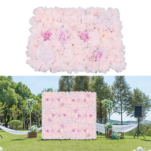 Panel de pared de flores artificiales 4 piezas telón de fondo boda fiesta fondo decoración de lugar ~ - Imagen 1 de 10