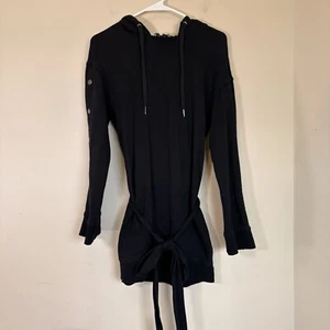 PAM & GELA S Black 100% Cotton Drawstring Hood Tie Belt Mini Dress Small - Picture 1 of 8