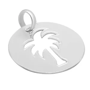 925 Solid Pure Sterling Silver Palm Round Beautiful Medium Shiny Polished Charm - Picture 1 of 5