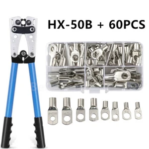 60pcs TERMINALS LUGS Bare Copper Ring Connector Wire Gauge SC6-25 +HX-50B Plier - Picture 1 of 1