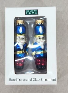 Holiday Home Christmas Nutcracker Hand Decorated Glass Ornament 2 piece set - Picture 1 of 8