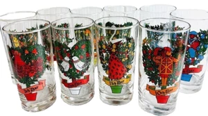 Vintage Anchor Hocking Set of 12 Days of Christmas Drinking Glasses 12 oz - Picture 1 of 7