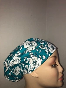 Euro Scrub Hat Tropical Flowers Teal Blue Surgical Cap CNOR CHEF CRNA MD L&D - Bild 1 von 3