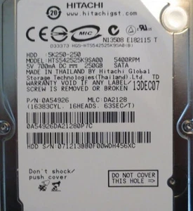 HTS542525K9SA00 MLC:DA2128 PN:0A54926 250gb Sata Laptop Drive - Picture 1 of 1