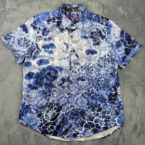 Robert Graham Shirt Mens XL Blue Button Up Geometric Embroidered Overlay Botanic - Picture 1 of 16