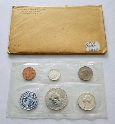 1962 United States Mint Proof Set - 5 Coins, with envelope, opened - Image 1 of 4
