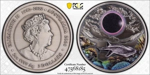 2023 P Ningaloo Eclipse 2oz Silver Antiqued Coloured Coin PCGS SP70 #8185 - Picture 1 of 2