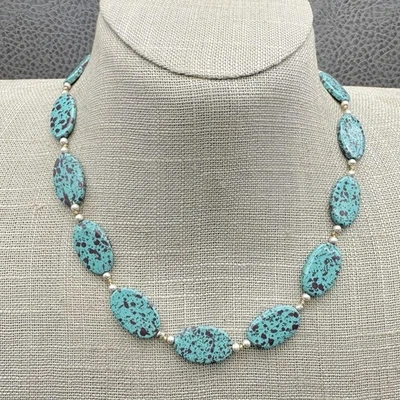 Collar Monet Ovalado Cuentas Cordón Trenzado Turquesa Tono Plata 15 Pulgadas Nuevo Con Etiqueta Foto 1 de 4