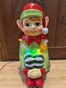 Mr Christmas Ceramic Extra Large 21" Tall LED Lights Knee Hugger Elf **READ** - Picture 1 of 11