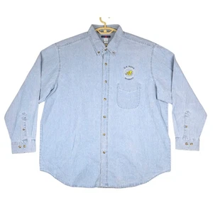 US Navy Seabees Jerzees XXL Denim Button Up Shirt Long Sleeve Menswear - Picture 1 of 6