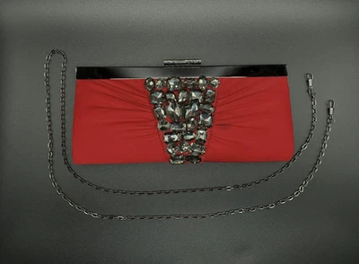 Red and Black beaded clutch purse with a black chain - Image 1 of 4