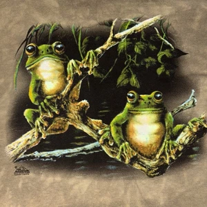 T-shirt vintage 2001 The Mountain Frog tie dye etichetta in pelle bambini giovani natura XL - Foto 1 di 9