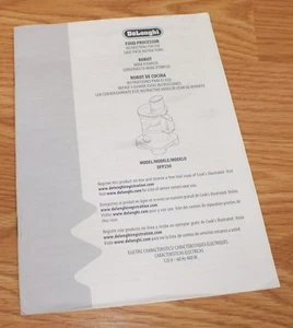 Manual Only For DeLonghi (DFP250) 400W 9-Cup Full Kitchen Processing Center - Picture 1 of 3