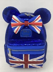 Mini zaino Loungefly x Disney Minnie Mouse Union Jack Paillettes USATO - Foto 1 di 5