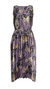 NEU $ 595 Vince lila Plissé ärmellos Satin Midi Kleid XL lila - Bild 1 von 6