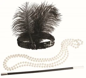 Roaring 20s Flapper Kit Headband, Necklace and Cigarette Holder - Picture 1 of 2