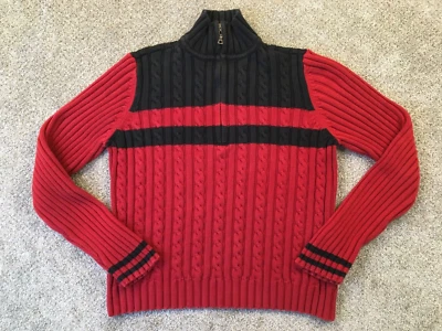 Tommy Hilfiger джинсы свитер женщин XL красный 1/4 молнии тяжелый кабель трикотажа сделано в Японии - Изображение 1 из 4