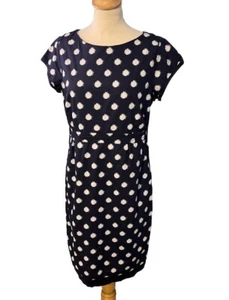 White Stuff Spotty Poplin Navy Dress UK 10 Lined Short Sleeves Elasticated Waist - Picture 1 of 10