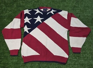Vintage Old Glory American Flag Knit Sweater LARGE - Picture 1 of 8