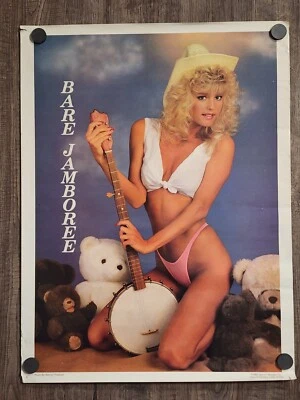 Vtg 80's 1988 Bare Jamboree Sexy Country Girl Banjo Teddy Poster Man Cave Garage - Image 1 of 4
