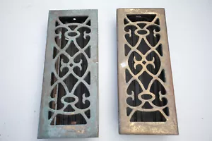 Paar Mid Century Fußbodenheizungsöffnungen (UE1/JSF6) Messing & Stahl 5" mal 13" zentral - Bild 1 von 10