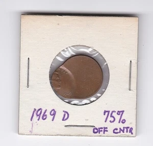 1969-D Lincoln Memorial Cent, Struck-75% Off Center, Full Clear Date, Unc - Picture 1 of 2
