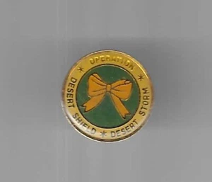 Round Yellow Ribbon Operation Desert Shield Storm Metal Enamel Push-Back Pin - Picture 1 of 1