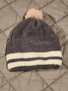 Pom Pom Hat Toboggan Gray White Pink  - Picture 1 of 5