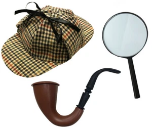 SHERLOCK HOLMES DETECTIVE COSTUME KIT WORLD BOOK DAY FANCY DRESS CHARACTER - Picture 1 of 5
