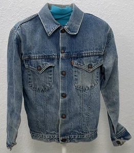 VTG 1970s LEVI'S Boys SIZE 18 Medium Wash Trucker JEAN JACKET Snap-Up Orange Tab - Picture 1 of 6