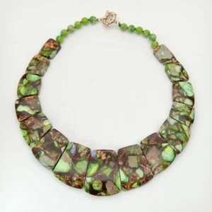 18'' Green Color Sea Sediment Imperial Jasper Graduated Necklace - Picture 1 of 5