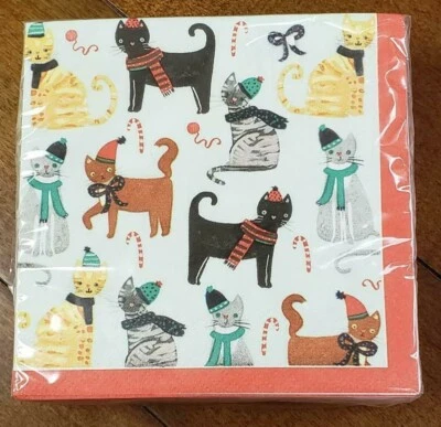Creative Converting Christmas Cats 40-Count Cocktail Paper Napkins NWT - Image 1 of 3