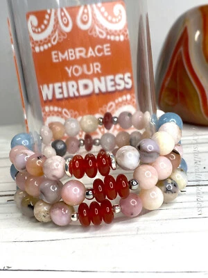 Pulseira de prata esterlina 925 opala rosa água-marinha cornalina - Imagem 1 de 4