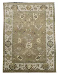 9X12 Light-Brown Oushak Hand-Knotted Wool Area Oriental Carpet (8'11" x 11'10") - Picture 1 of 8