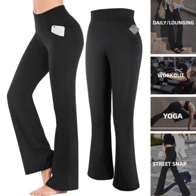 Women High Waist Yoga Flare Pants Bootcut Wide Leg Leggings Fitness Trousers Gym - Image 1 of 4