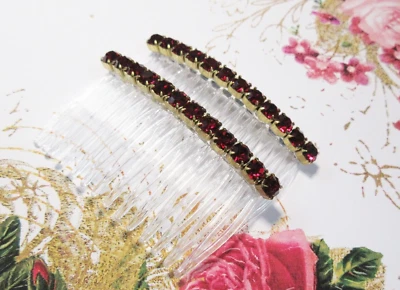 6 mm Dark Red color Precisoa Crystal Rhinestones Side Hair Comb Pair - Image 1 of 4