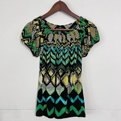 Valerie Stevens Petite Womens Blouse Shirt Size Pp Multicolor Tribal Scoop Neck - Image 1 of 4