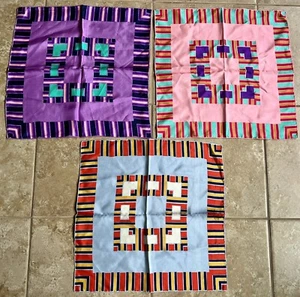 3 Vintage 1960s Silk Specialty House Geometric Square Hand Rolled Neck Scarves - Picture 1 of 5