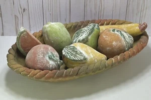 Large Heavy Oval Decorative Terracotta Braided Mixed Fruit Bowl Mexican Folk Art - Picture 1 of 15