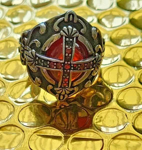 Men's, Stainless Steel ring Size 11, Cros desin, Lag Glass Cabochon HR0237 - Picture 1 of 7