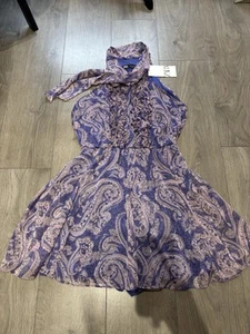 Zara Mini Dress Romper Size Large Paisley Purple Pink Halter Jumpsuit Skort BNWT - Picture 1 of 8