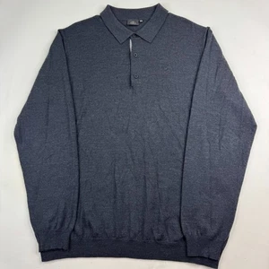 Mercedes Benz Mens XXL Dark Gray 100% Merino Wool Long Sleeve Knit Sweater Polo - Picture 1 of 12