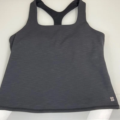 Camiseta sin mangas Sweaty Betty Workout XL gris espalda deportiva sujetador incorporado Foto 1 de 4