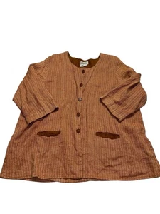 FLAX Women’s 3X Jeanne Englehart Linen Relaxed Fit Jacket Button Front Stripped - Picture 1 of 12