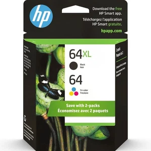 HP 64 Tri-Color/64XL Black Ink Cartridges 2 Pack 3YP23AN#140 - Picture 1 of 8