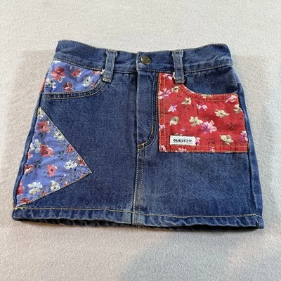Vintage Guess Denim Jean Skirt Girls 6 Month Floral Fabric Trim Rare Made In USA - Image 1 of 4